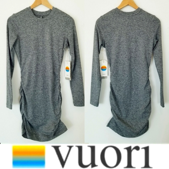 Vuori Women's Long Sleeve Halo Essential Dress NWT Ruching Casual Heather Grey - Picture 2 of 12